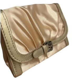 Christian DIOR Satin Ruched Clutch Wallet pouch Monogrammed Buckl Champagne Gold
